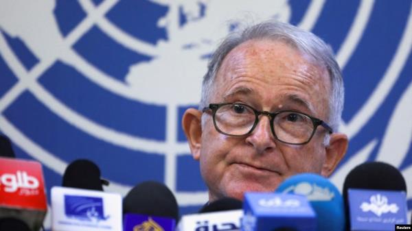 FILE - Special Rapporteur on the situation of human rights in Afghanistan, Richard Bennett, attends a news co<em></em>nference in Kabul, May 26, 2022. Taliban have barred Bennett, from entering the country for allegedly 'spreading propaganda.'